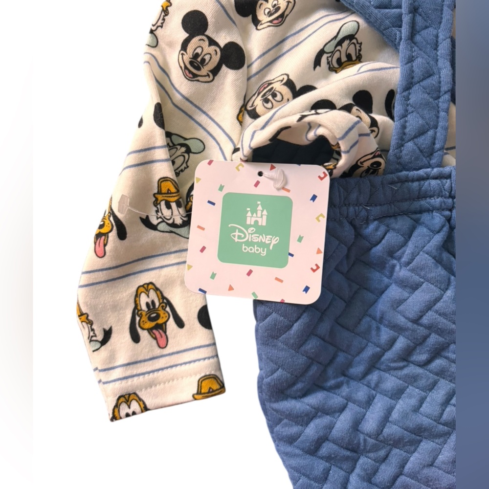 Disney Blue Quilted Overalls with Character Faces 3-6 Months NWT - Picture 3 of 4